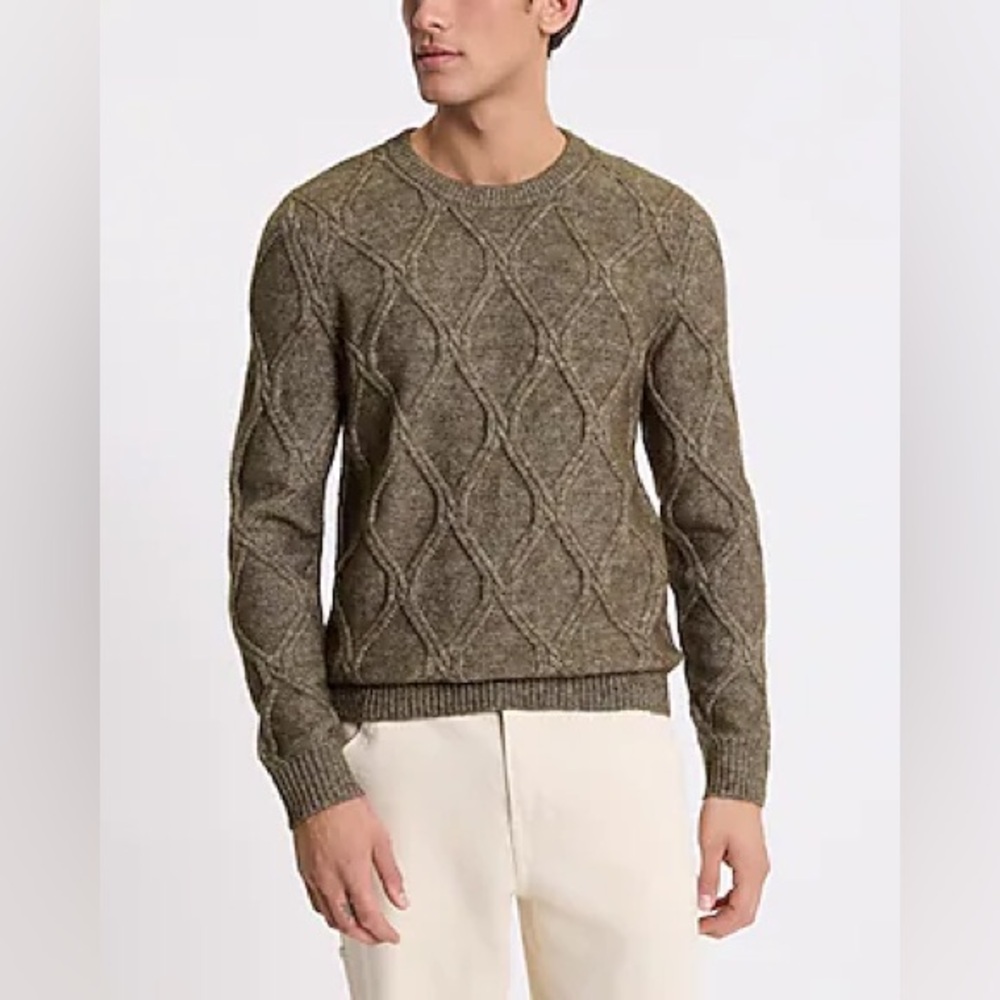 Express Men's Olive Cable Knit Wool Blend Sweater Size Medium